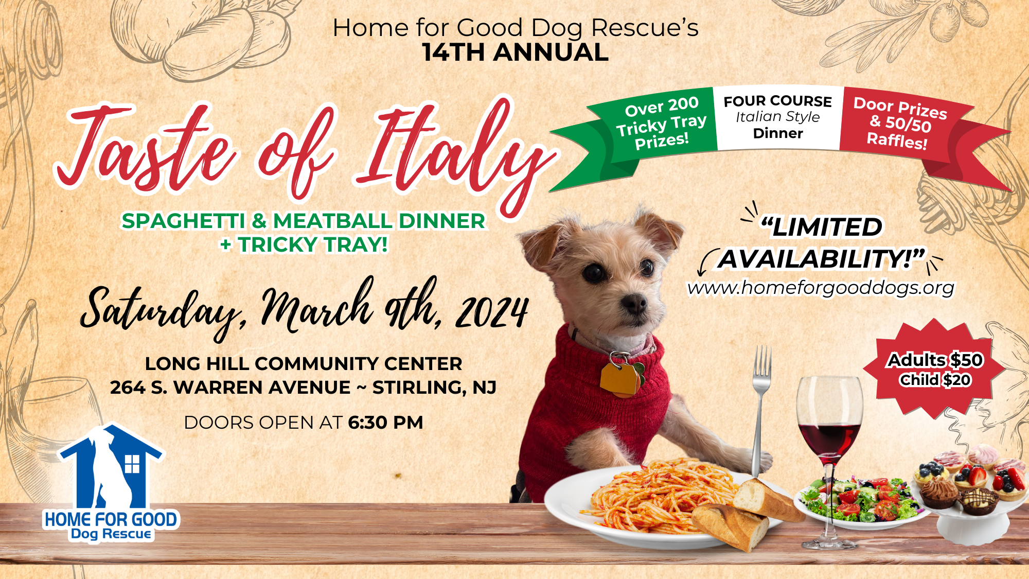 Home for Good Dog Rescue’s 14th Annual Taste of Italy Fundraiser! 🇮🇹🍝❤️🐾